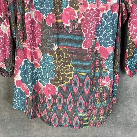 Fig And Flowers Top Womens 3X Pink Floral Long Sleeve Lightweight Boho Cottage - Picture 3 of 13